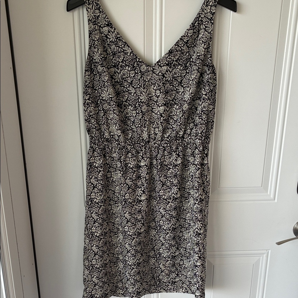 LOFT Black and White Floral Midi Dress